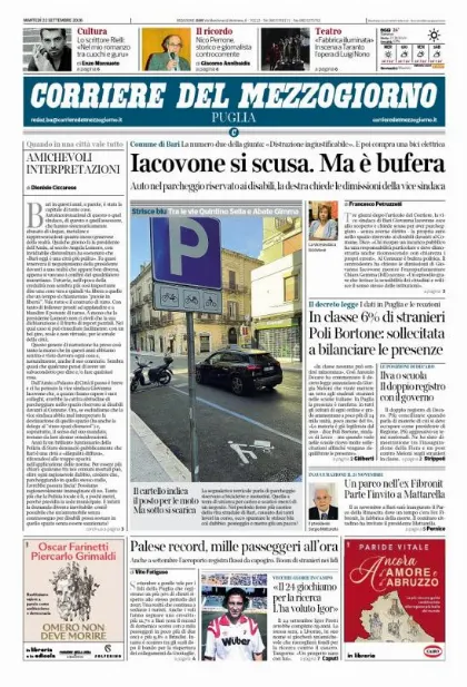 Prima pagina Corriere del Mezzogiorno | Puglia