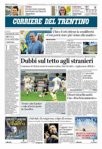 Prima pagina Corriere del Trentino
