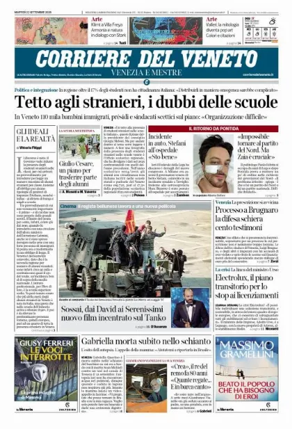 Prima pagina Corriere del Veneto | Venezia e Mestre