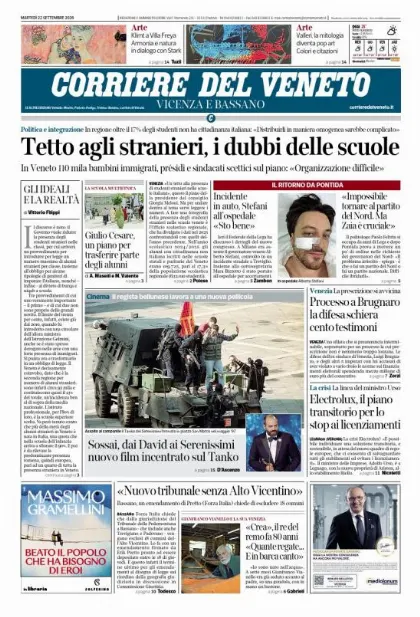 Prima pagina Corriere del Veneto | Vicenza e Bassano
