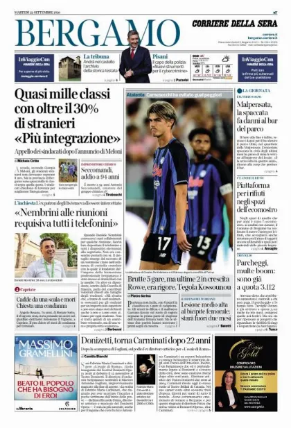 Prima pagina Corriere della Sera | Bergamo