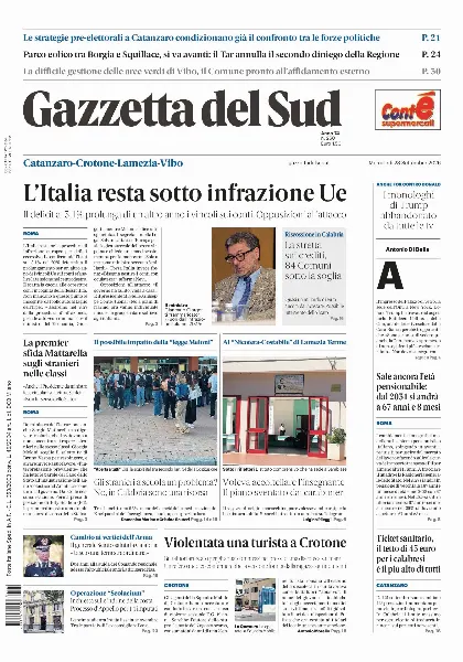 Prima pagina Gazzetta del Sud | Catanzaro