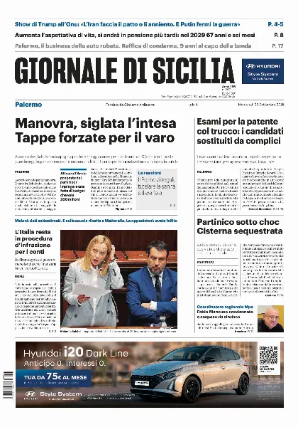 Prima pagina Giornale di Sicilia