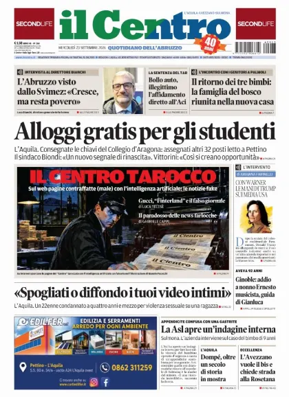 Prima pagina Il Centro | L'Aquila