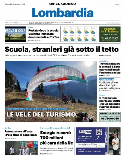 Prima pagina Il Giorno