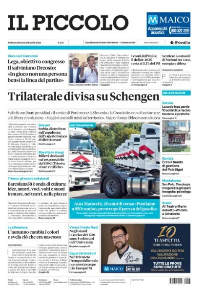 Prima pagina Il Piccolo | Gorizia e Monfalcone