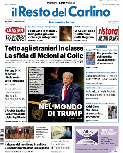 Prima pagina Il Resto del Carlino
