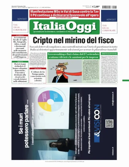 Prima pagina ItaliaOggi