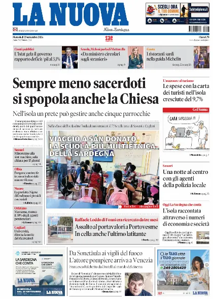 Prima pagina La Nuova Sardegna