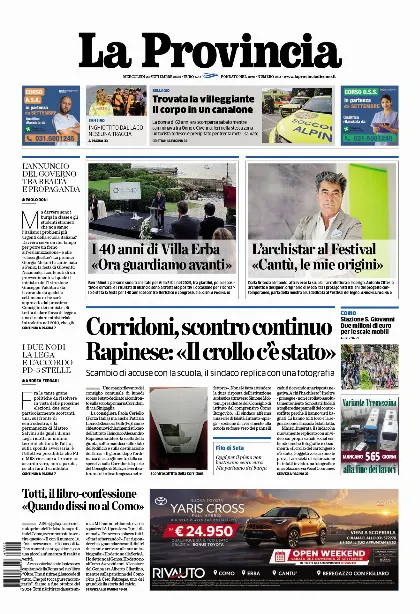 Prima pagina La Provincia