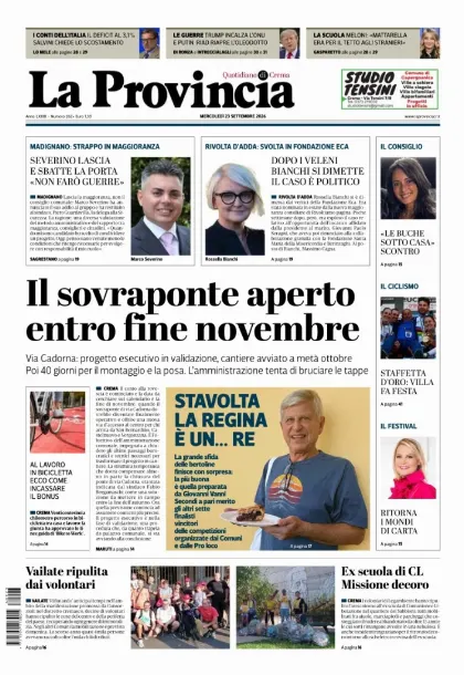 Prima pagina La Provincia | Crema