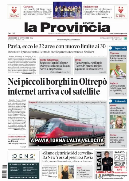 Prima pagina La Provincia Pavese