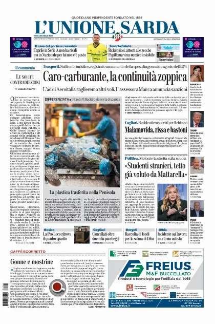 Prima pagina L Unione Sarda