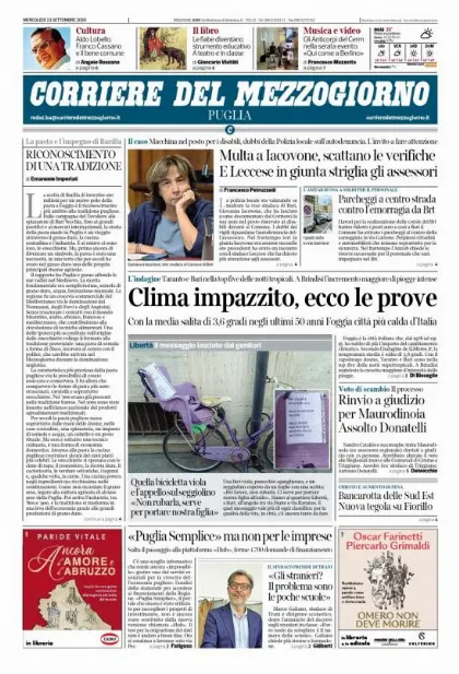 Prima pagina Corriere del Mezzogiorno | Puglia