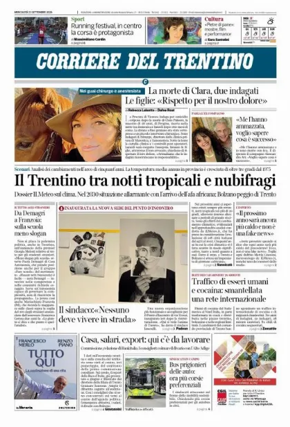 Prima pagina Corriere del Trentino