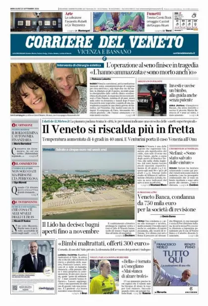 Prima pagina Corriere del Veneto | Vicenza e Bassano