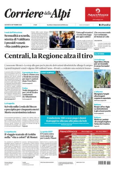 Prima pagina Corriere delle Alpi | Belluno