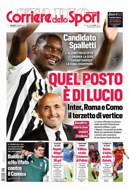Prima pagina Corriere dello Sport - Stadio