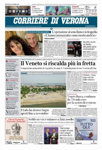 Prima pagina Corriere di Verona