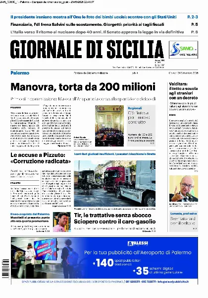 Prima pagina Giornale di Sicilia