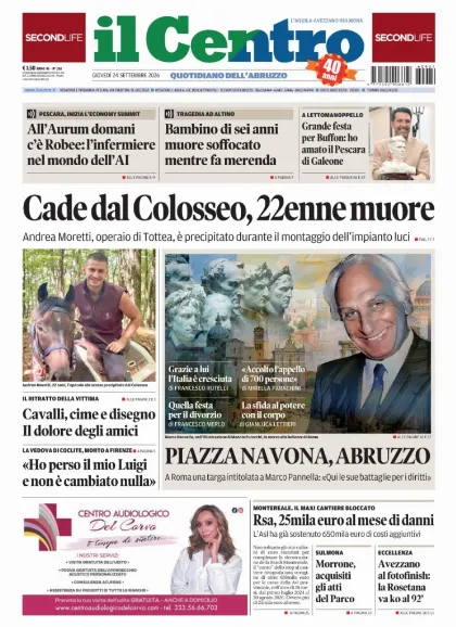 Prima pagina Il Centro | L'Aquila