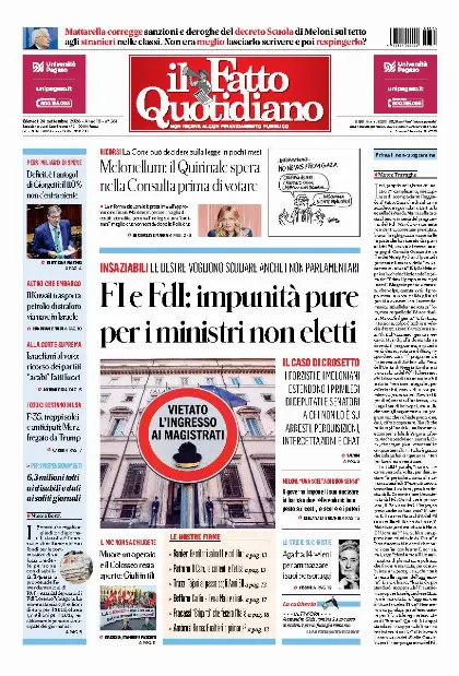 Prima pagina Il Fatto Quotidiano