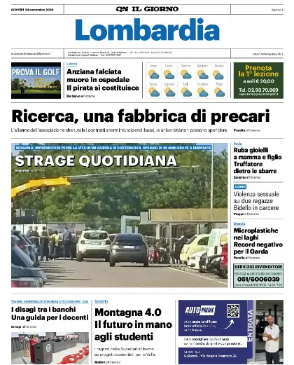 Prima pagina Il Giorno
