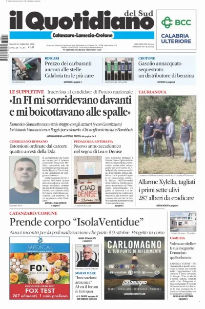 Prima pagina Il Quotidiano del Sud | Catanzaro, Lamezia e Crotone