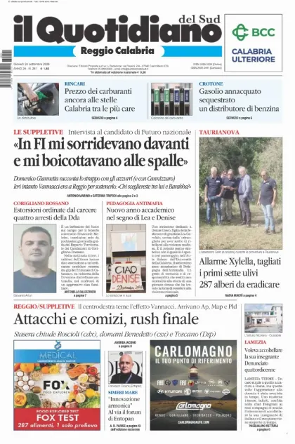 Prima pagina Il Quotidiano del Sud | Reggio Calabria