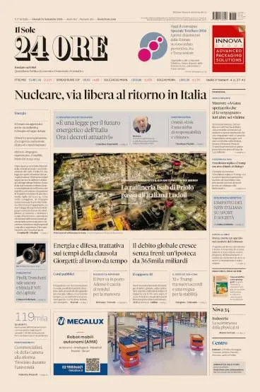 Prima pagina Il Sole 24 Ore