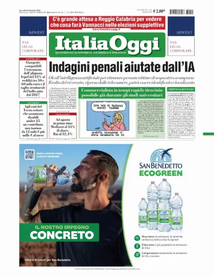 Prima pagina ItaliaOggi