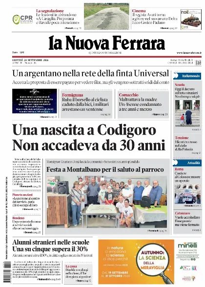 Prima pagina La Nuova Ferrara