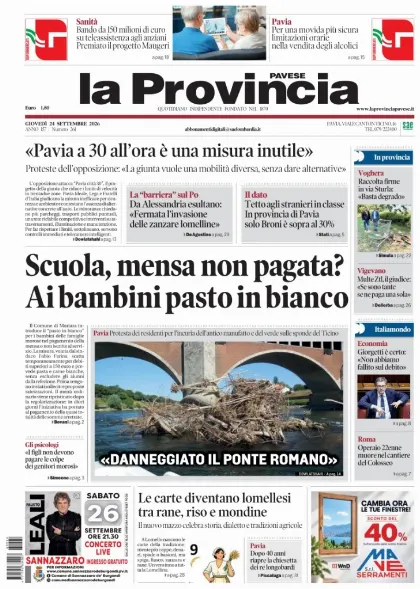 Prima pagina La Provincia Pavese