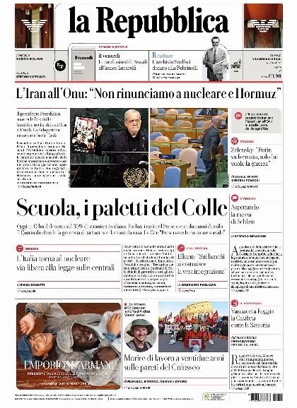 Prima pagina la Repubblica