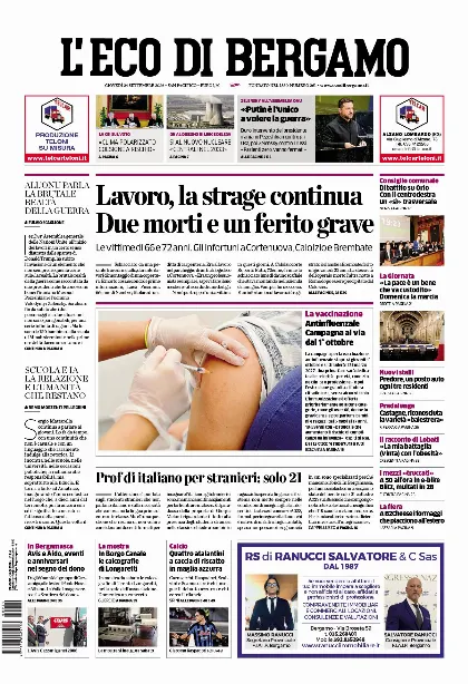 Prima pagina L'Eco di Bergamo
