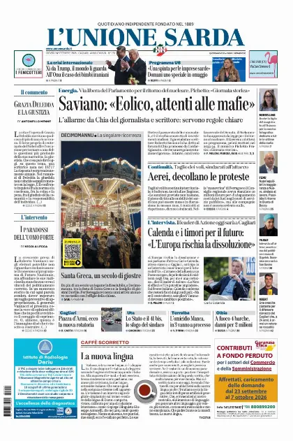 Prima pagina L Unione Sarda