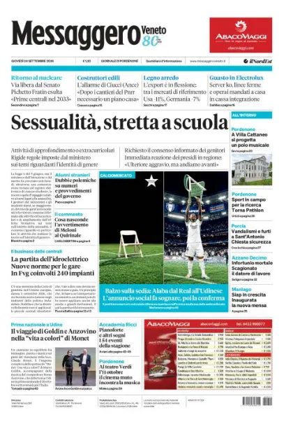 Prima pagina Messaggero Veneto | Pordenone