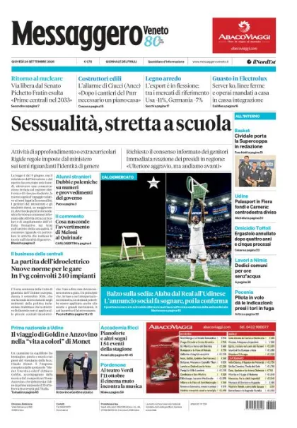 Prima pagina Messaggero Veneto | Udine