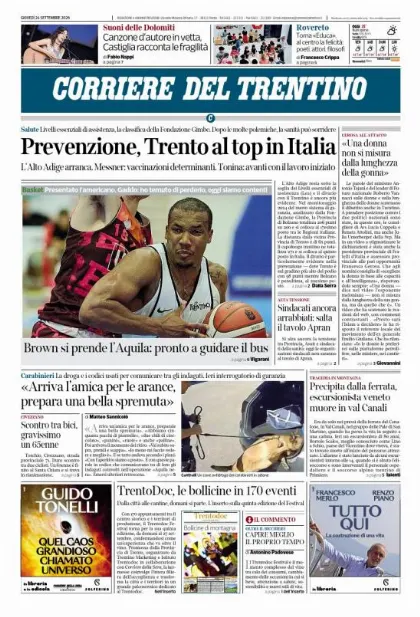 Prima pagina Corriere del Trentino