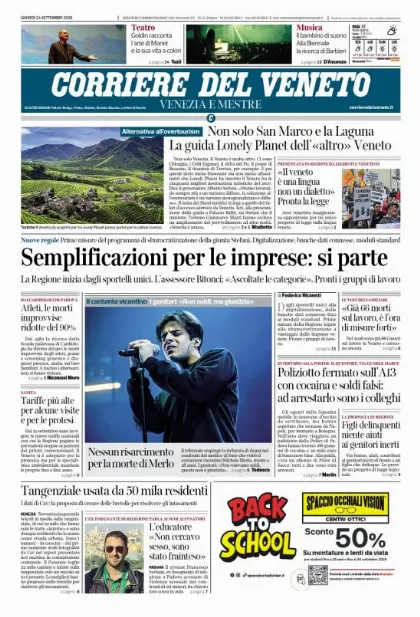 Prima pagina Corriere del Veneto | Venezia e Mestre
