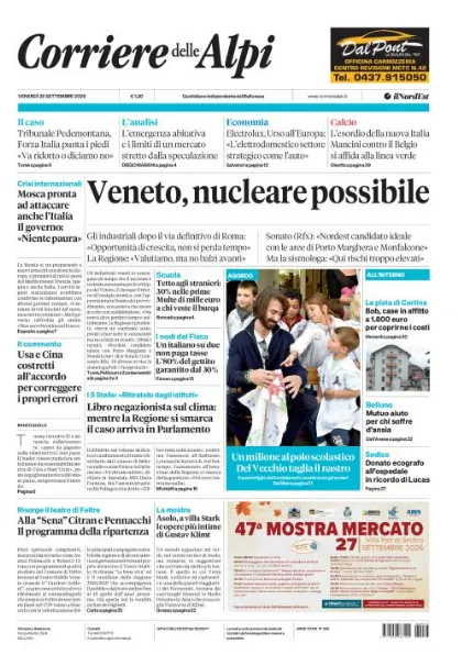 Prima pagina Corriere delle Alpi | Belluno