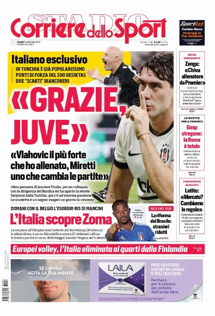 Prima pagina Corriere dello Sport - Stadio