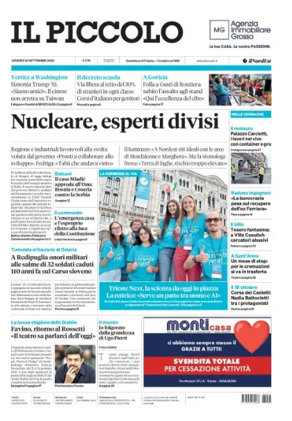 Prima pagina Il Piccolo | Trieste
