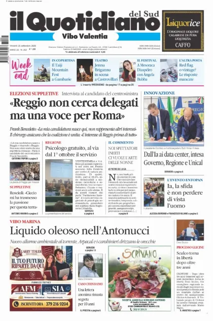Prima pagina Il Quotidiano del Sud | Vibo Valentia