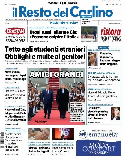 Prima pagina Il Resto del Carlino