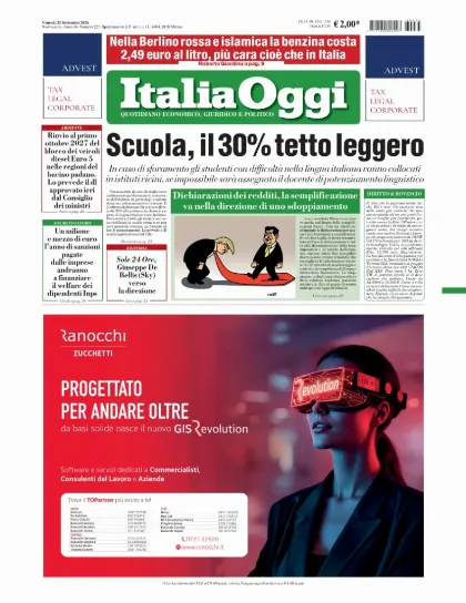 Prima pagina ItaliaOggi