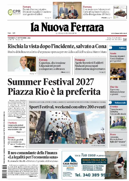 Prima pagina La Nuova Ferrara