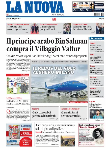 Prima pagina La Nuova Sardegna
