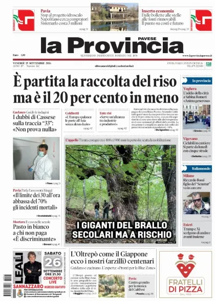 Prima pagina La Provincia Pavese