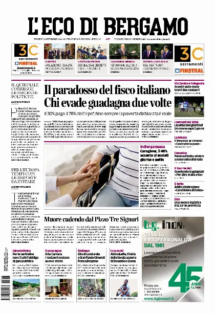 Prima pagina L'Eco di Bergamo